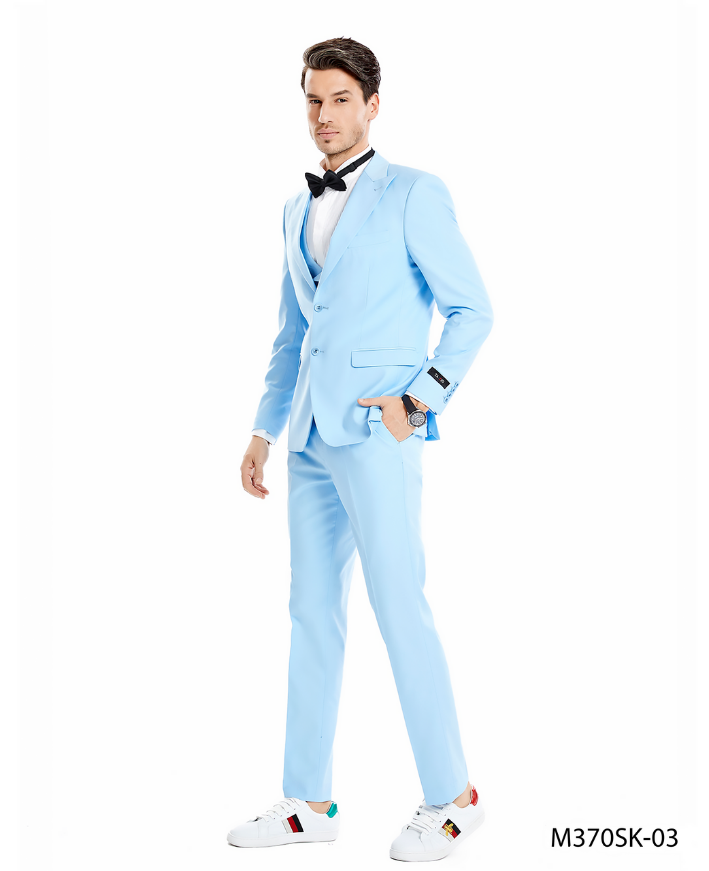 Tazio Men's Light Skinny Fit 3-Piece Suit - 38 Short Jacket+32 Waist Adjustable 28to34)(Height: 5 4 to5 7 )(Neck 15-16.5)S-M)