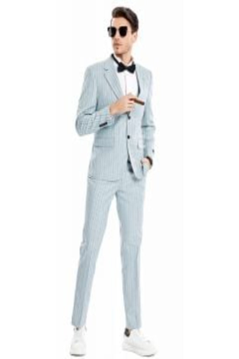 Tazio Men's 3-Piece Skinny Fit Suit with Tone-on-Tone Pinstripes - 38 Short Jacket+32 Waist Adjustable 28to34)(Height: 5 4 to5 7 )(Neck 15-16.5)S-M)