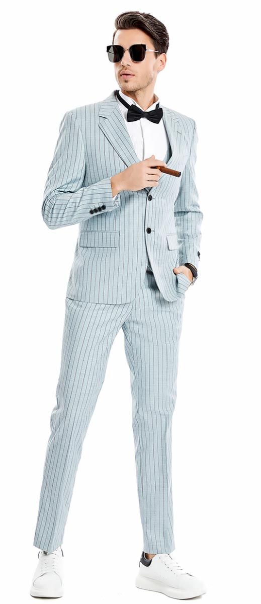 Tazio Men's 3-Piece Skinny Fit Suit with Tone-on-Tone Pinstripes - 38 Short Jacket+32 Waist Adjustable 28to34)(Height: 5 4 to5 7 )(Neck 15-16.5)S-M)