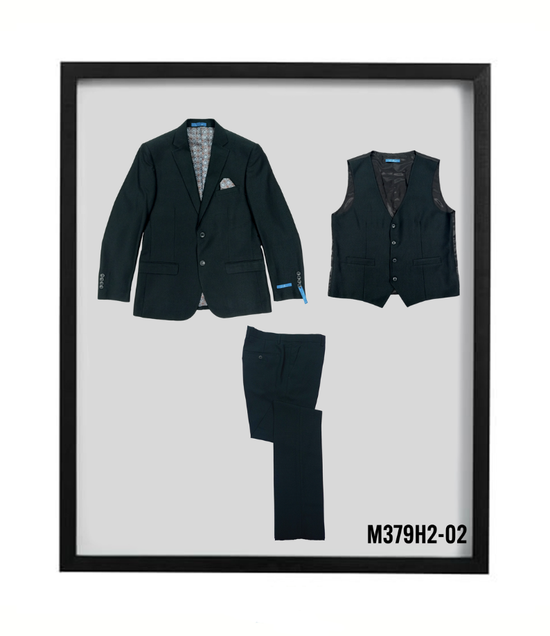 Sean Alexander Men's Birdseye Pattern 3 Piece Hybrid Fit Suit - 38 Short Jacket+32 Waist Adjustable 28to34)(Height: 5 4 to5 7 )(Neck 15-16.5)S-M)