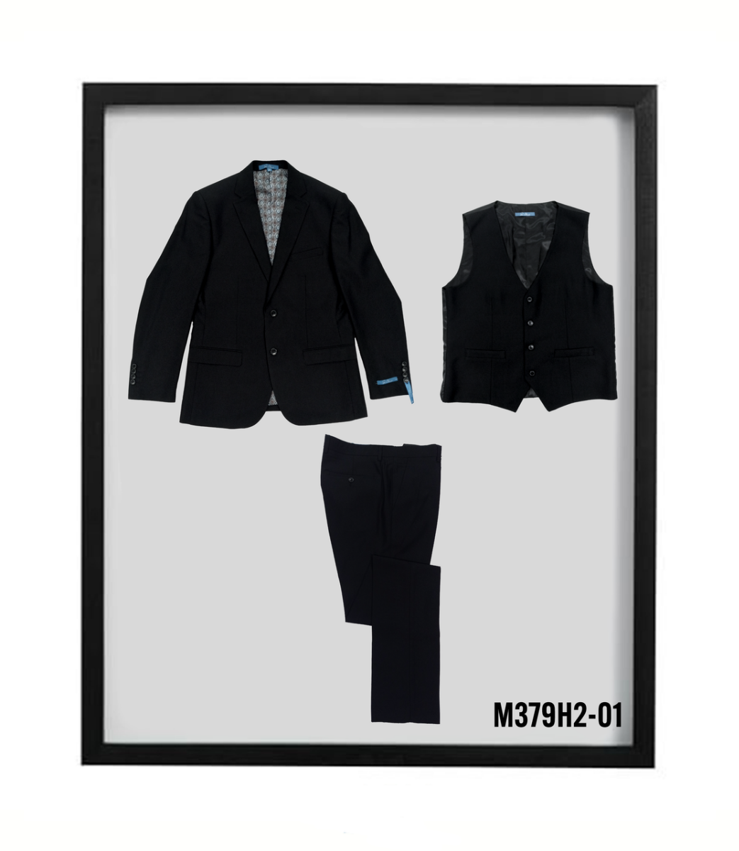 Sean Alexander Men's Birdseye Pattern 3 Piece Hybrid Fit Suit - 38 Short Jacket+32 Waist Adjustable 28to34)(Height: 5 4 to5 7 )(Neck 15-16.5)S-M)