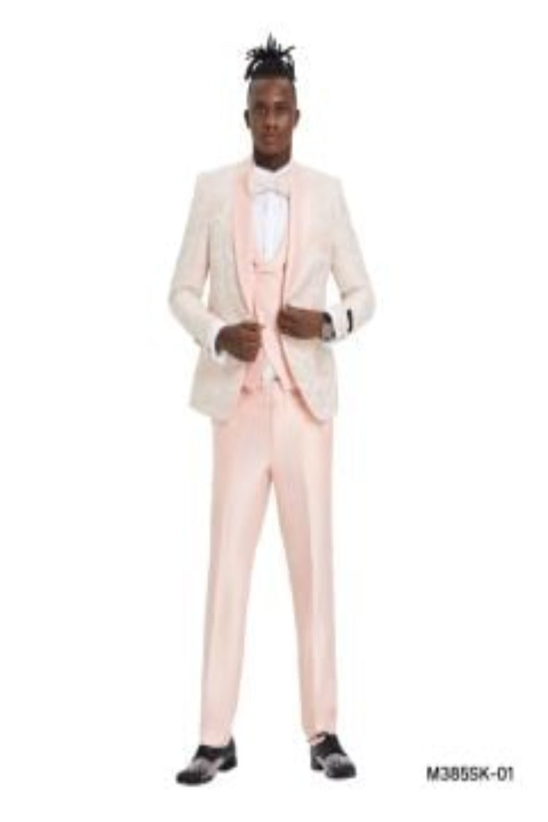 Tazio Paisley 3-Piece Men's Skinny Fit Suit - 38 Short Jacket+32 Waist Adjustable 28to34)(Height: 5 4 to5 7 )(Neck 15-16.5)S-M)