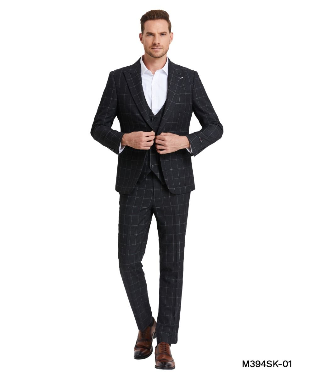 Check
Tazio Men's Skinny Fit 3-Piece Windowpane Check Suit - Sharp & Stylish - 38 Short Jacket+32 Waist Adjustable 28to34)(Height: 5 4 to5 7 )(Neck 15-16.5)S-M)