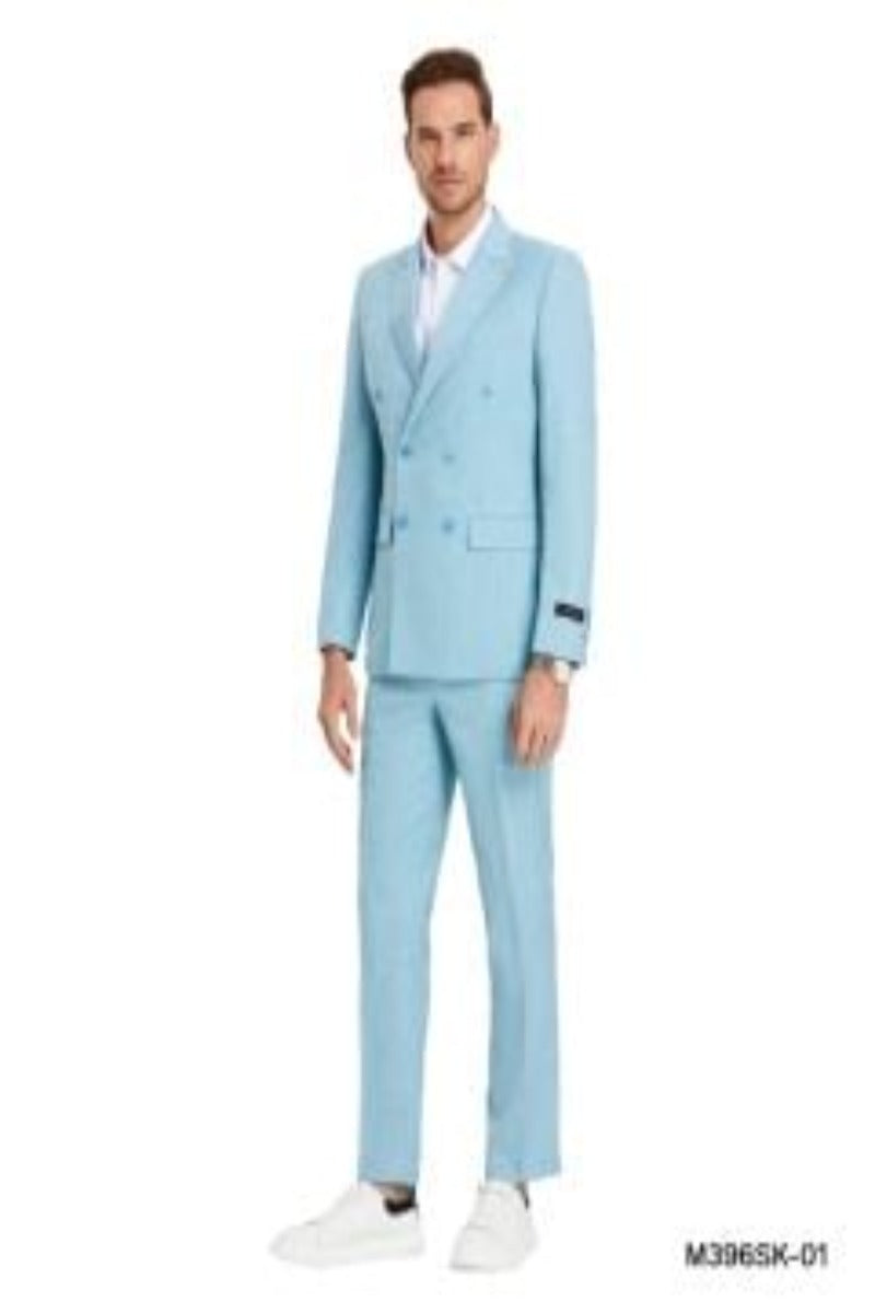 Tazio Men's Light Pinstripe 2 Piece Skinny Fit Suit