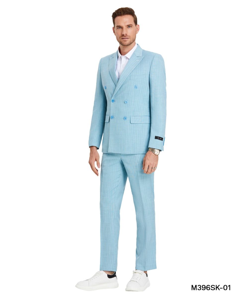 Tazio Men's Light Pinstripe 2 Piece Skinny Fit Suit