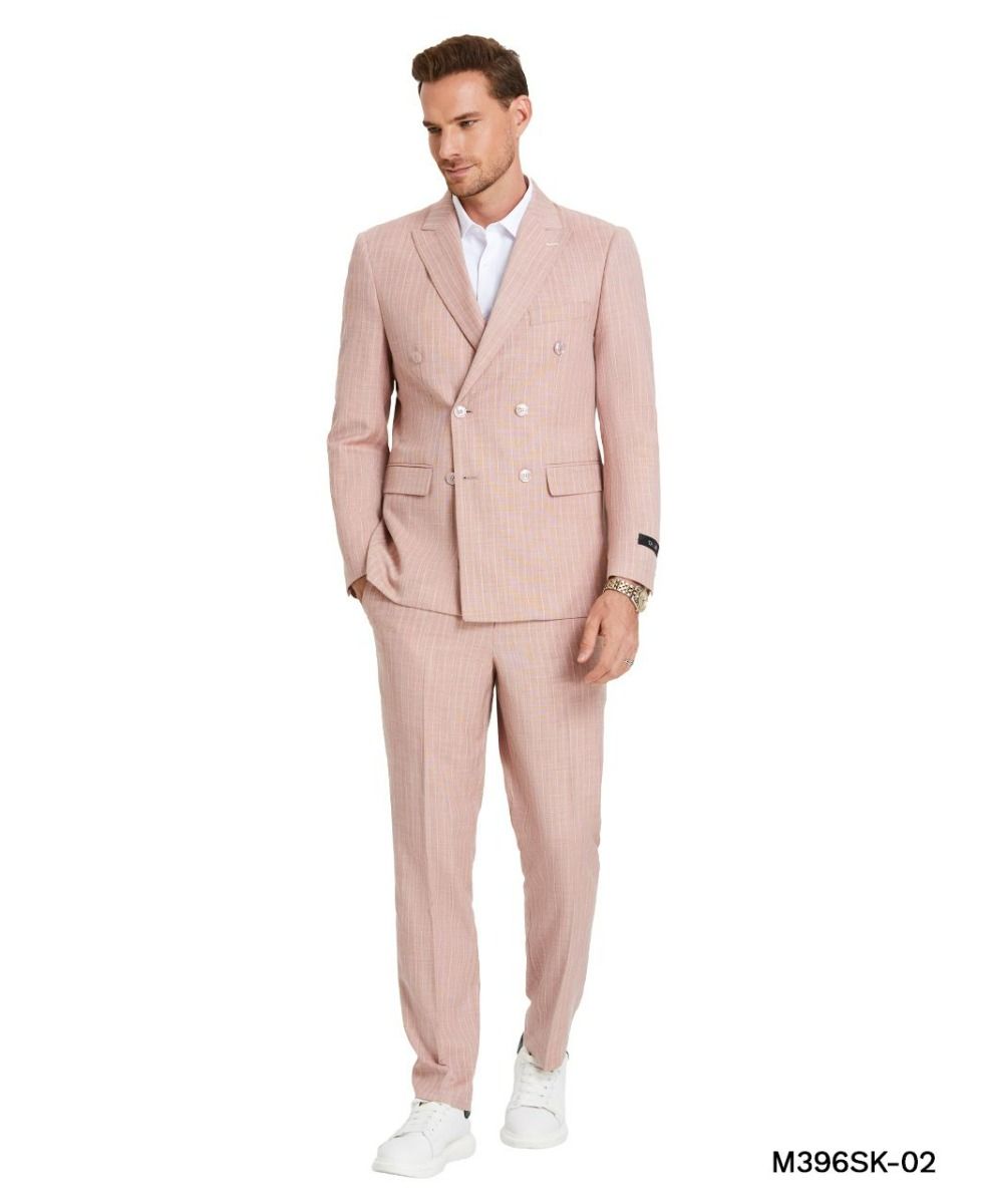 Tazio 2-Piece Skinny Fit Light Pinstripe Suit for Men - 38 Short Jacket+32 Waist Adjustable 28to34)(Height: 5 4 to5 7 )(Neck 15-16.5)S-M)