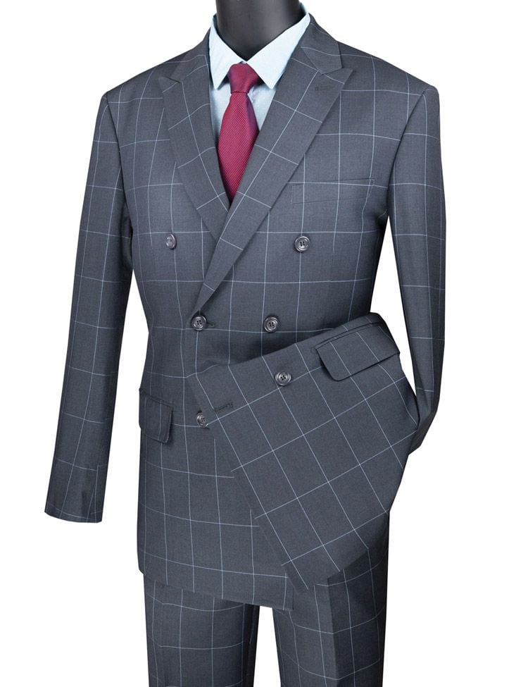 Vinci Men's 2 Piece Modern Windowpane Suit Fit for Any Occasion - 38 Short Jacket+32 Waist Adjustable 28to34)(Height: 5 4 to5 7 )(Neck  15-16.5)S-M)