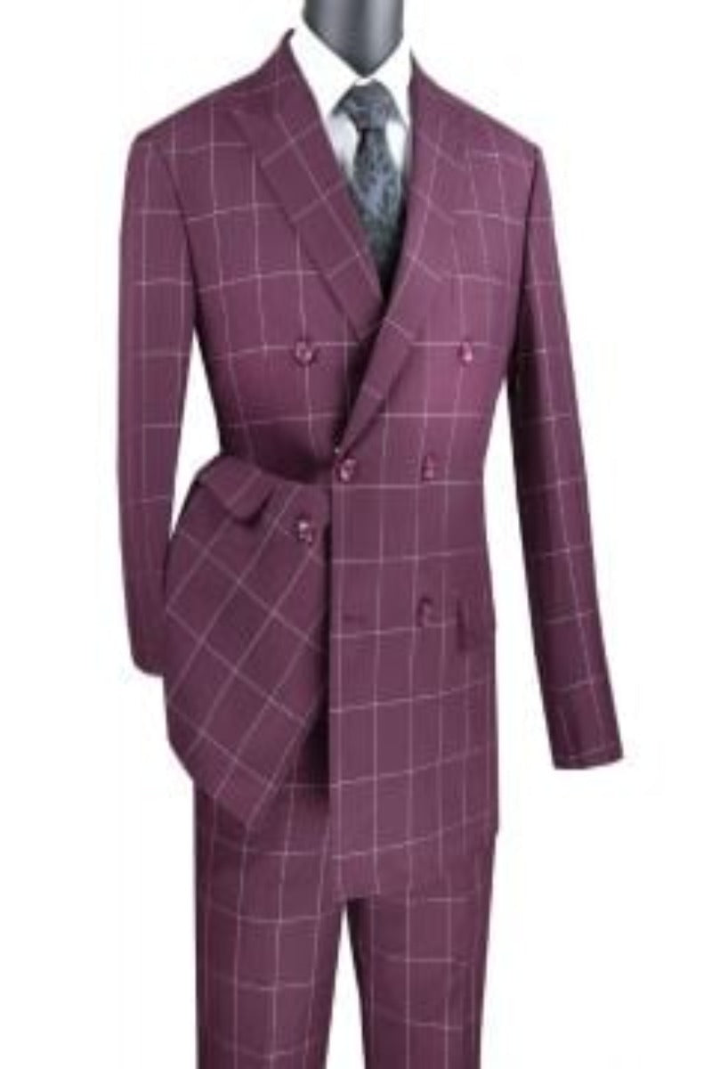 Vinci Men's 2 Piece Modern Windowpane Suit Fit for Any Occasion