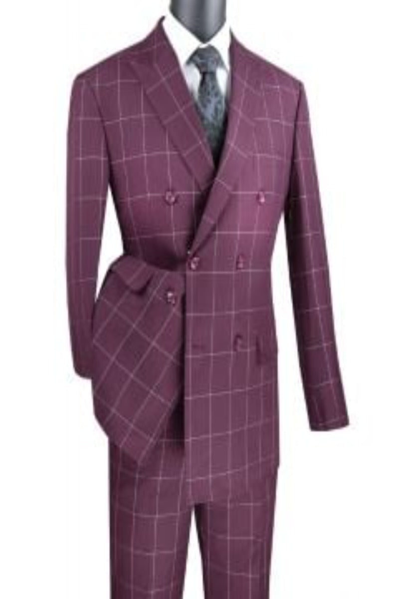 Vinci Men's 2 Piece Modern Windowpane Suit Fit for Any Occasion - 38 Short Jacket+32 Waist Adjustable 28to34)(Height: 5 4 to5 7 )(Neck  15-16.5)S-M)