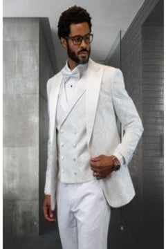 Men's 3-Piece Unique Fashion Statement Suit - Textured Zigzag Pattern