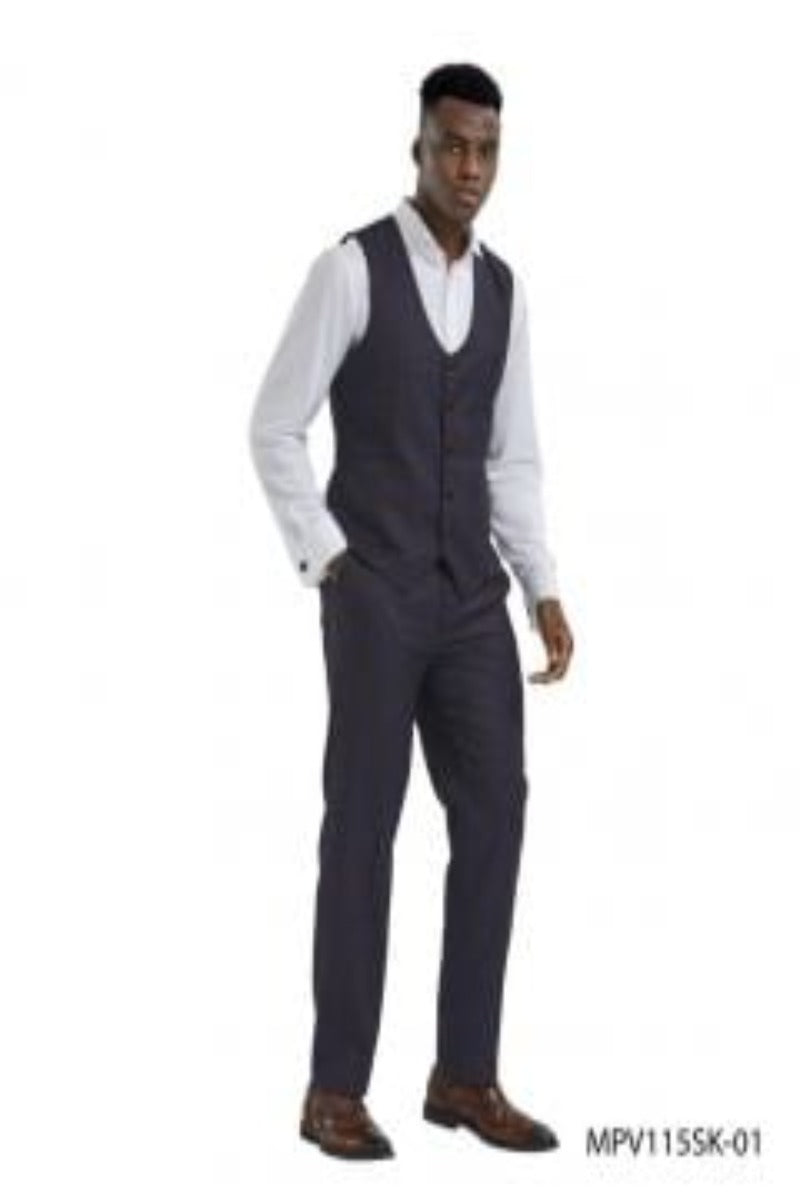 Tazio Men's Madras Pattern 2-Piece Skinny Fit Vest Set
