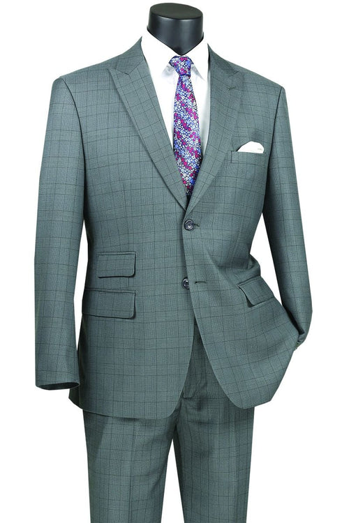 Modern Fit - Vinci Men's Light Windowpane 2 Piece Modern Fit Suit purple
