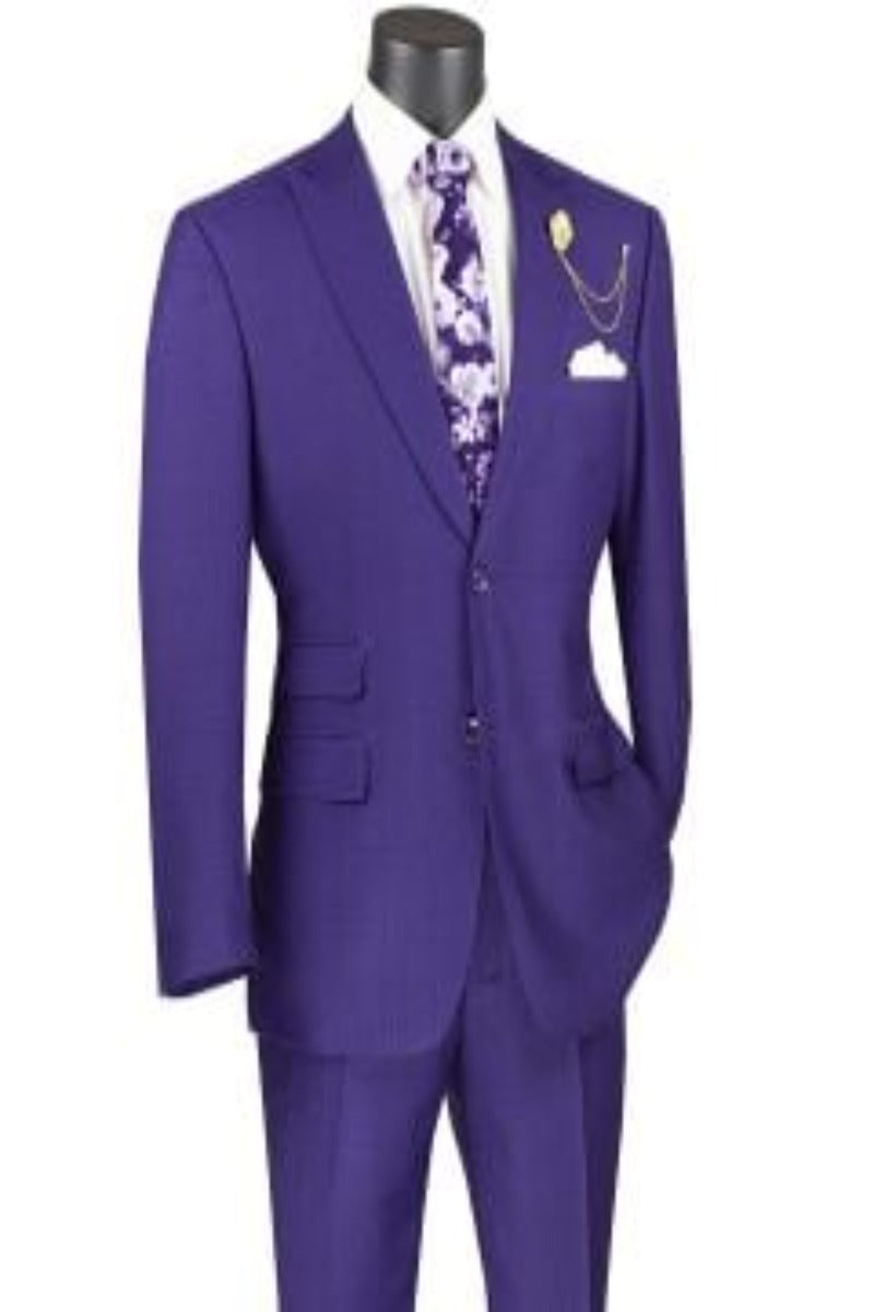 Vinci Men's Light Windowpane 2 Piece Modern Fit Suit purple