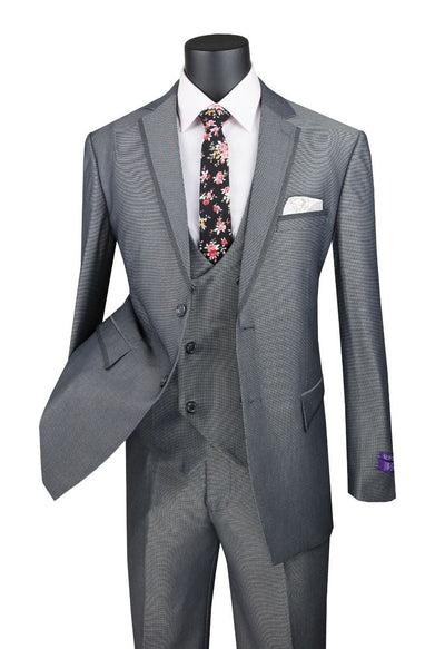 Modern Fit - Vinci Men's 3 Piece Modern Fit Suit Tone-on Tone Accents