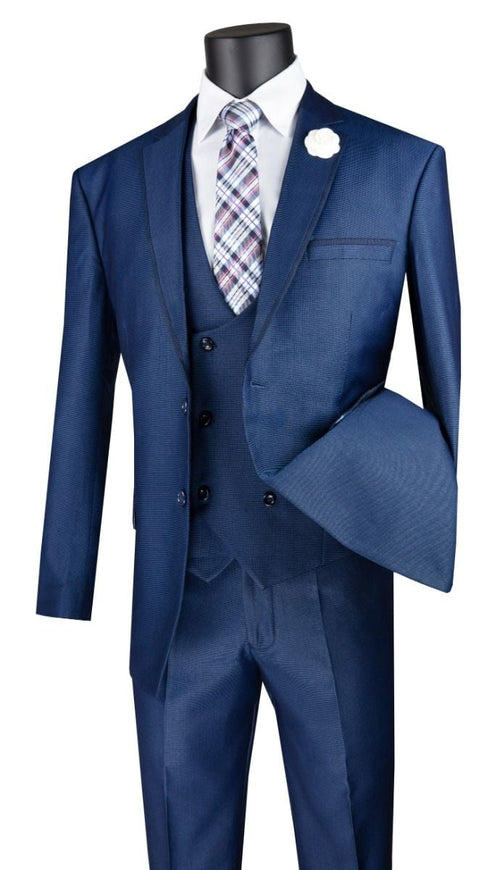 Modern Fit - Vinci Men's 3 Piece Modern Fit Suit Tone-on Tone Accents