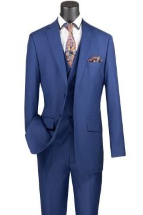 Vinci Men's Modern Fit 3 Piece purpleSuit Bold Solid Colors
