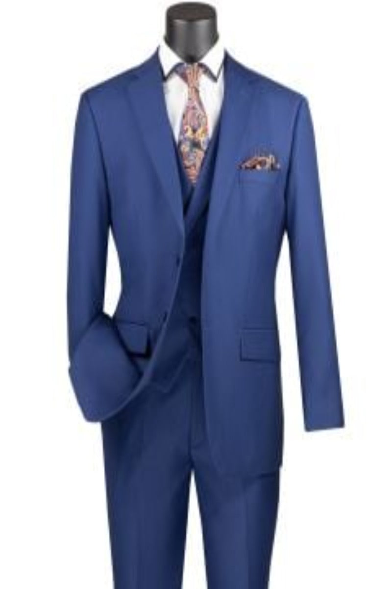 Vinci Men's Modern Fit 3 Piece Suit Bold Solid Colors - 38 Short Jacket+32 Waist Adjustable 28to34)(Height: 5 4 to5 7 )(Neck 15-16.5)S-M)