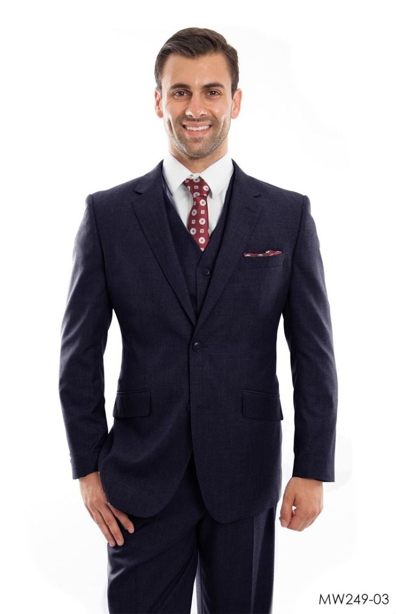 Zegarie Men's 3pc Modern Fit 100% Wool Suit Solid Colors - 38 Short Jacket+32 Waist Adjustable 28to34)(Height: 5 4 to5 7 )(Neck 15-16.5)S-M)