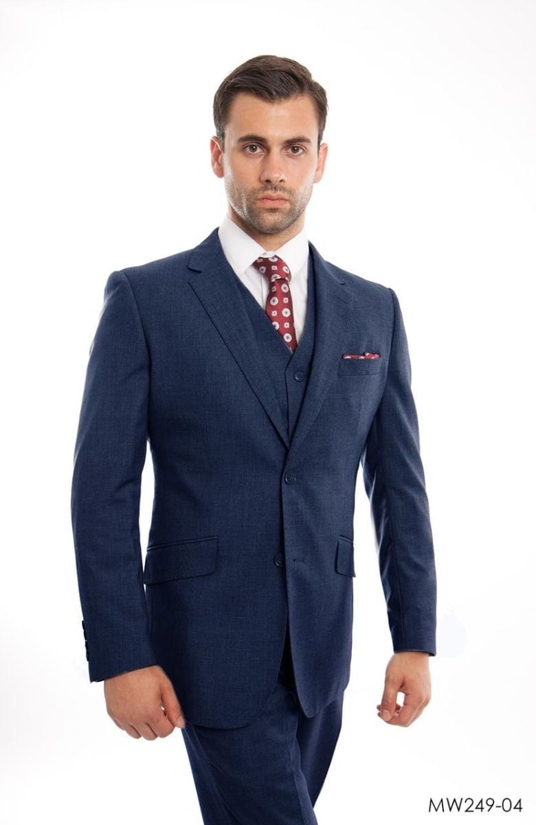 Zegarie Men's 3pc Modern Fit 100% Wool Suit Solid Colors - 38 Short Jacket+32 Waist Adjustable 28to34)(Height: 5 4 to5 7 )(Neck 15-16.5)S-M)