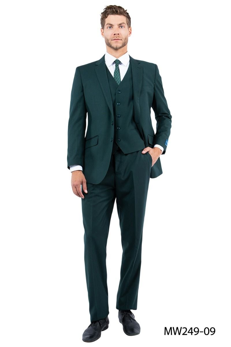 Zegarie Men's 3pc Modern Fit 100% Wool Suit Solid Colors - 38 Short Jacket+32 Waist Adjustable 28to34)(Height: 5 4 to5 7 )(Neck 15-16.5)S-M)