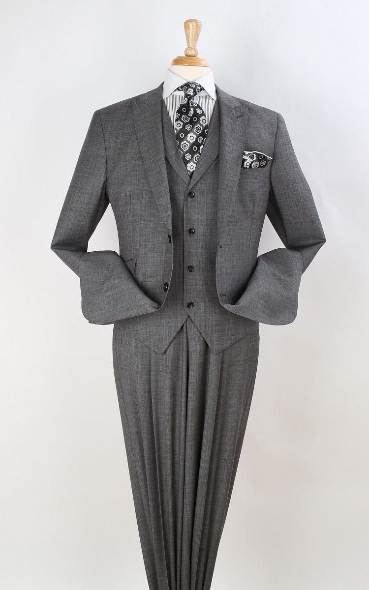 Apollo King Men's 3pc 100% Wool Peak Lapel Suit Stylish and Fashionable - 38 Short Jacket+32 Waist Adjustable 28to34)(Height: 5 4 to5 7 )(Neck 15-16.5)S-M)