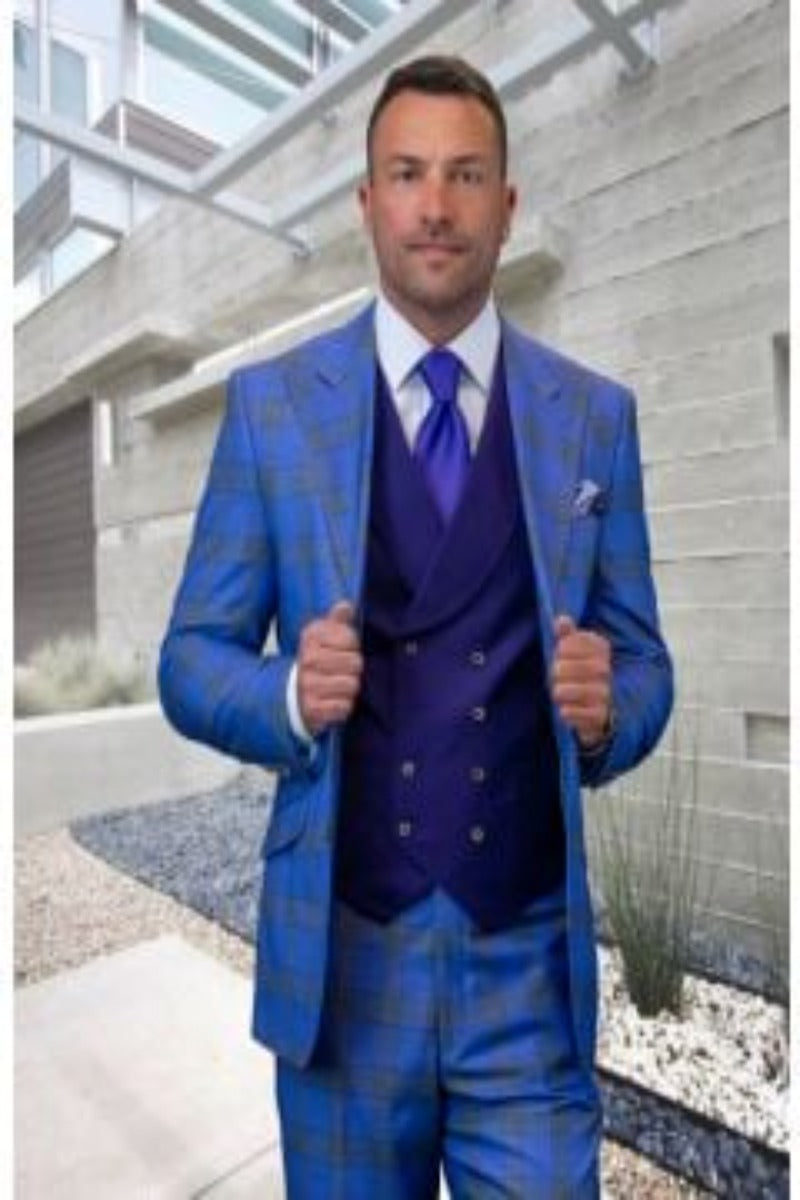 Men's 100% Wool 3-Piece Suit - Eagle Eye Buttons | Premium Quality, Professional Look - 38 Short Jacket+32 Waist Adjustable 28to34)(Height: 5 4 to5 7 )(Neck 15-16.5)S-M)