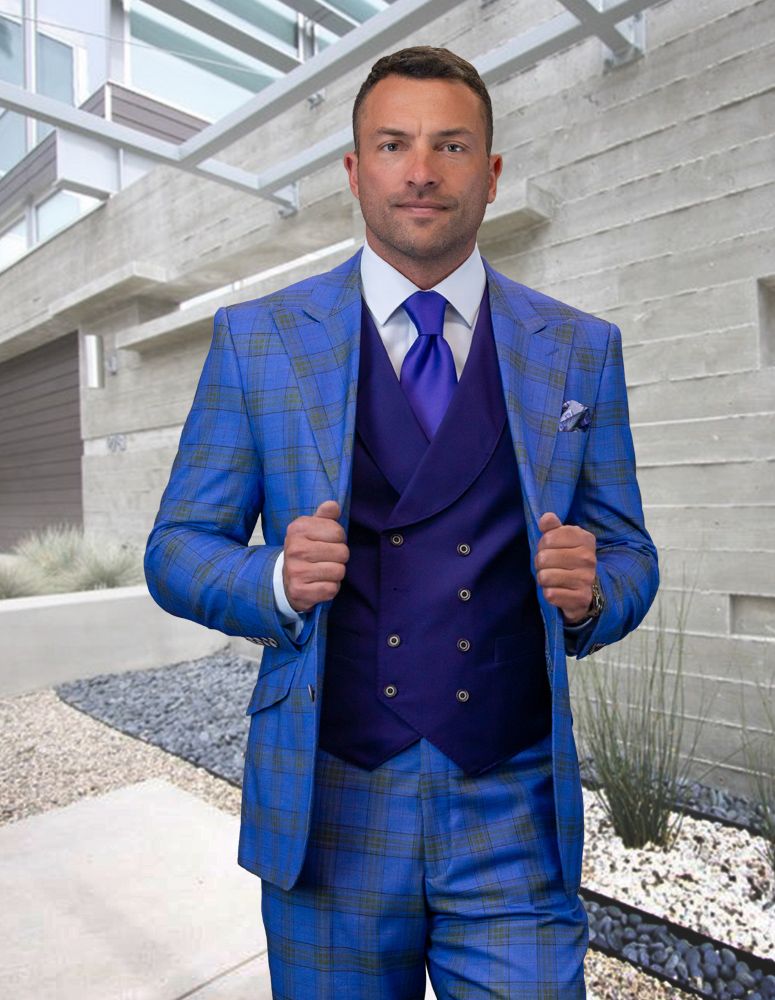 Men's 100% Wool 3-Piece Suit - Eagle Eye Buttons | Premium Quality, Professional Look - 38 Short Jacket+32 Waist Adjustable 28to34)(Height: 5 4 to5 7 )(Neck 15-16.5)S-M)