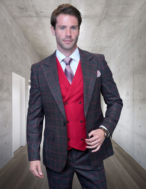 Men's 100% Wool 3 Piece Suit Vibrant Vest by Statement Sharp Tailoring Comfort Fit Award Winning Design