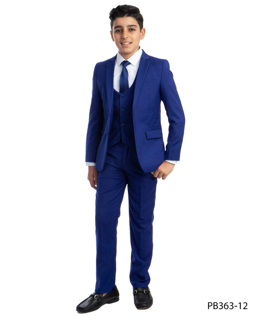 Perry Ellis Boys' 5 Piece Formal Outfit with U Shaped Vest Tie - 38 Short Jacket+32 Waist Adjustable 28to34)(Height: 5 4 to5 7 )(Neck 15-16.5)S-M)