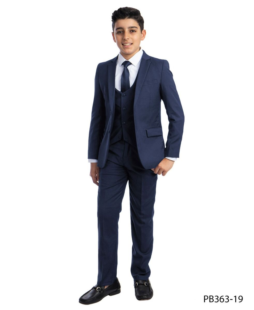 Perry Ellis Boys' 5 Piece Formal Outfit with U Shaped Vest Tie - 38 Short Jacket+32 Waist Adjustable 28to34)(Height: 5 4 to5 7 )(Neck 15-16.5)S-M)