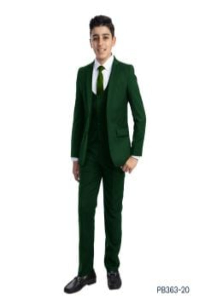 Perry Ellis Boys' 5 Piece Formal Outfit with U Shaped Vest Tie - 38 Short Jacket+32 Waist Adjustable 28to34)(Height: 5 4 to5 7 )(Neck 15-16.5)S-M)