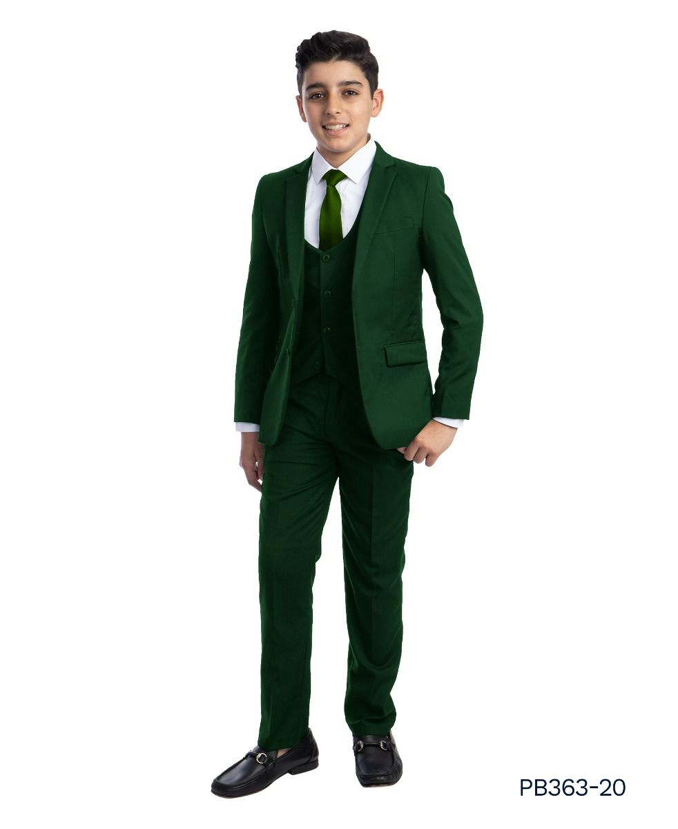 Perry Ellis Boys' 5 Piece Formal Outfit with U Shaped Vest Tie - 38 Short Jacket+32 Waist Adjustable 28to34)(Height: 5 4 to5 7 )(Neck 15-16.5)S-M)