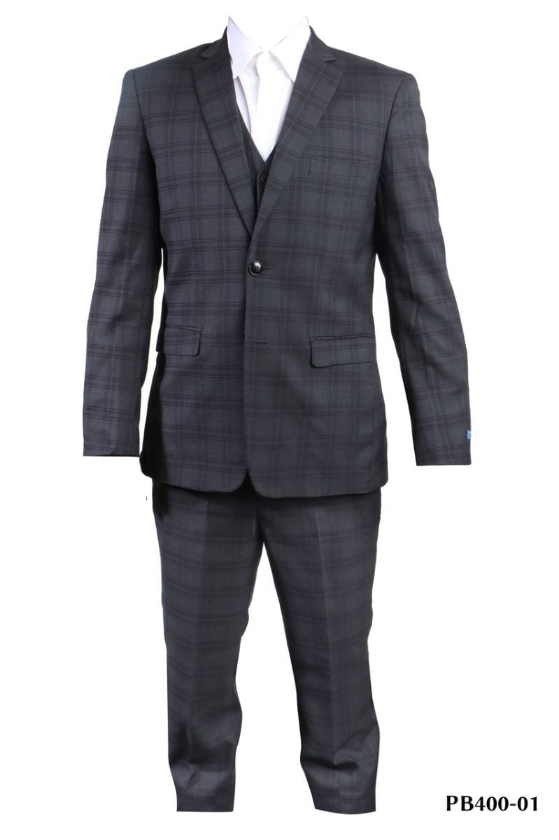 Plaid
Perry Ellis Boys' Windowpane Plaid 3-Piece Suit - 38 Short Jacket+32 Waist Adjustable 28to34)(Height: 5 4 to5 7 )(Neck 15-16.5)S-M)