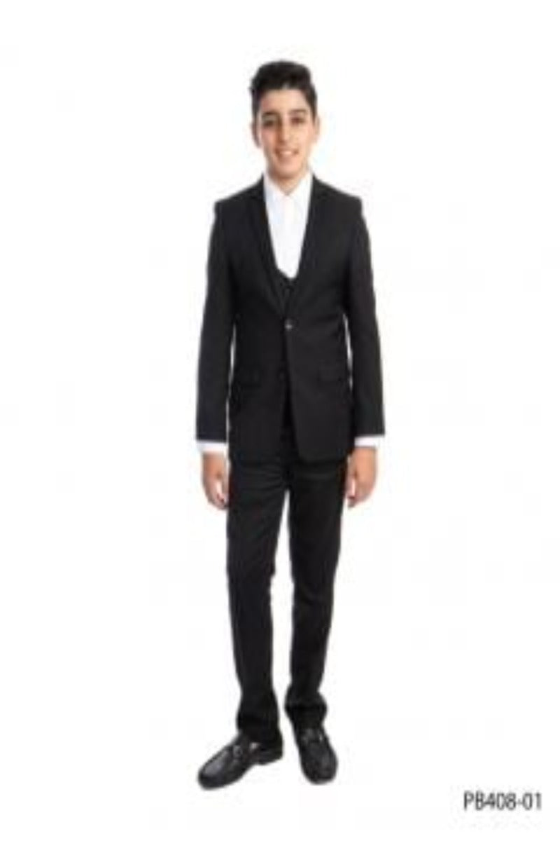 Perry Ellis Boys' 4-Piece Suit with White Shirt & U Shaped Vest