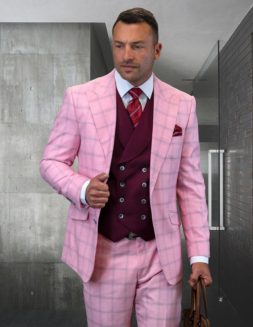 Statement Men's Wool 3-Piece Windowpane Suit Professional & Stylish