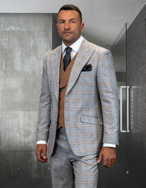 Statement Men's Wool 3-Piece Windowpane Suit Professional & Stylish