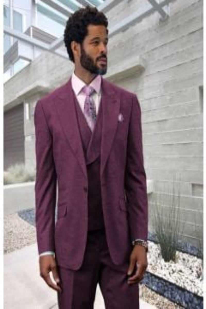 Statement Men's 100% Wool 3-Piece Suit - Light Texture and Comfort - 38 Short Jacket+32 Waist Adjustable 28to34)(Height: 5 4 to5 7 )(Neck 15-16.5)S-M)