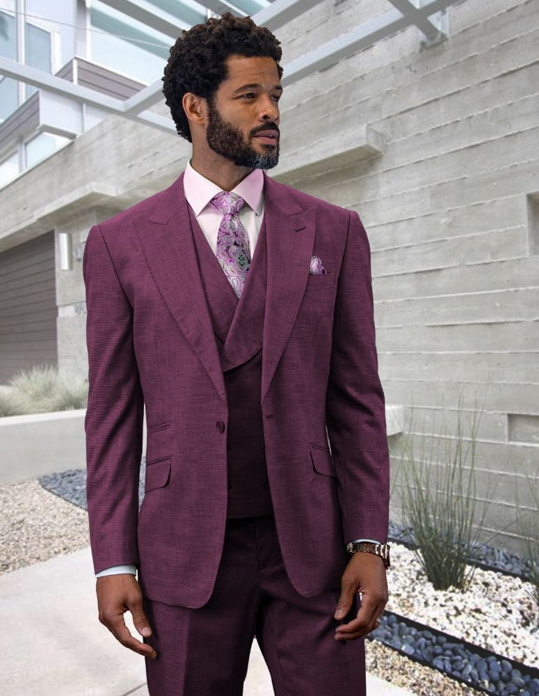 Statement Men's 100% Wool 3-Piece Suit - Light Texture and Comfort - 38 Short Jacket+32 Waist Adjustable 28to34)(Height: 5 4 to5 7 )(Neck 15-16.5)S-M)