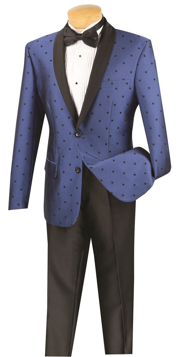 Vinci Men's Slim Fit Polka Dot 2-Piece Suit - Stylish & Elegant - 38 Short Jacket+32 Waist Adjustable 28to34)(Height: 5 4 to5 7 )(Neck 15-16.5)S-M)
