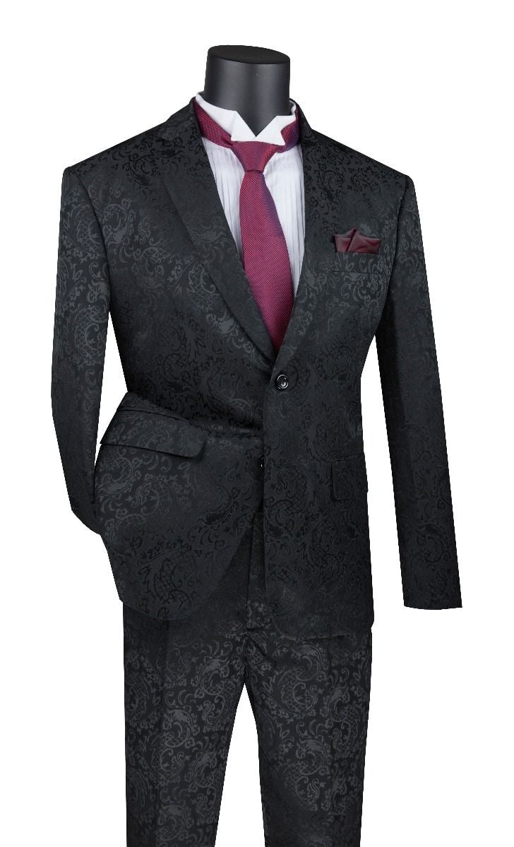 Vinci Mens 2-Piece Slim Fit Suit - Stylish Pattern Accents - 38 Short Jacket+32 Waist Adjustable 28to34)(Height: 5 4 to5 7 )(Neck 15-16.5)S-M)
