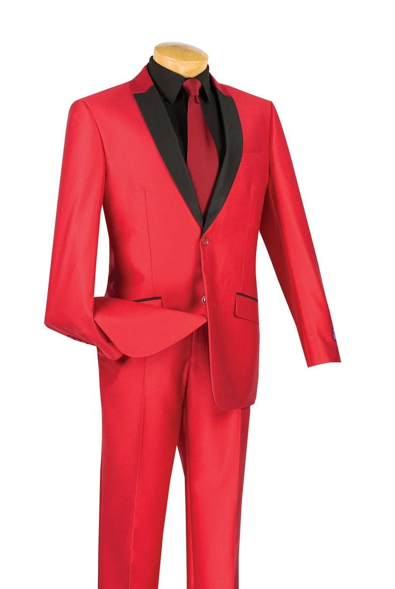 Vinci Men's 2 Piece Sharkskin Slim Fit Suit with Trimmed Shawl Collar - 38 Short Jacket+32 Waist Adjustable 28to34)(Height: 5 4 to5 7 )(Neck 15-16.5)S-M)