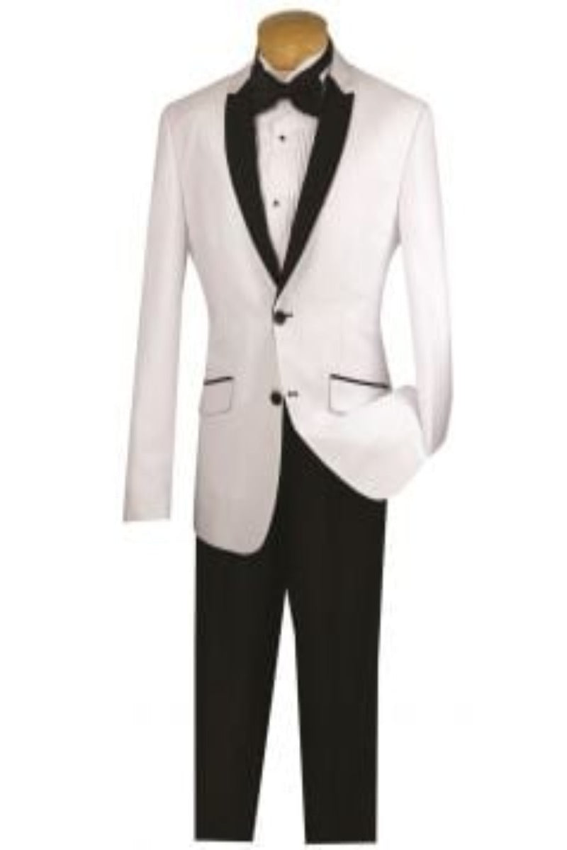 Vinci Men's 2 Piece Sharkskin Slim Fit Suit with Trimmed Shawl Collar