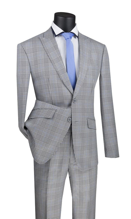 Vinci Men's 2 Piece Slim Fit Windowpane Suit Accent Design