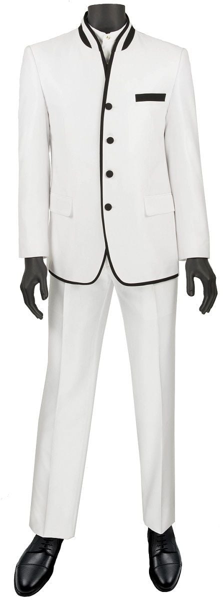 Vinci Men's Slim Fit Sharkskin 2-Piece Nehru Suit - 38 Short Jacket+32 Waist Adjustable 28to34)(Height: 5 4 to5 7 )(Neck 15-16.5)S-M)