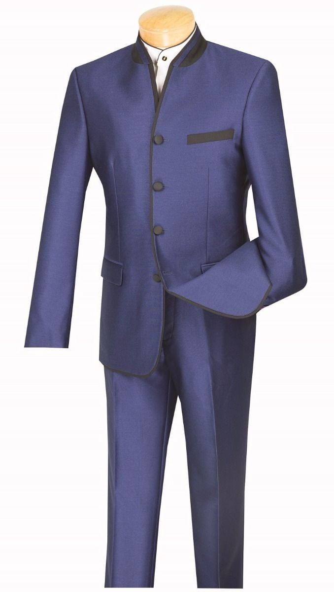 Vinci Men's Slim Fit Sharkskin 2-Piece Nehru Suit - 38 Short Jacket+32 Waist Adjustable 28to34)(Height: 5 4 to5 7 )(Neck 15-16.5)S-M)