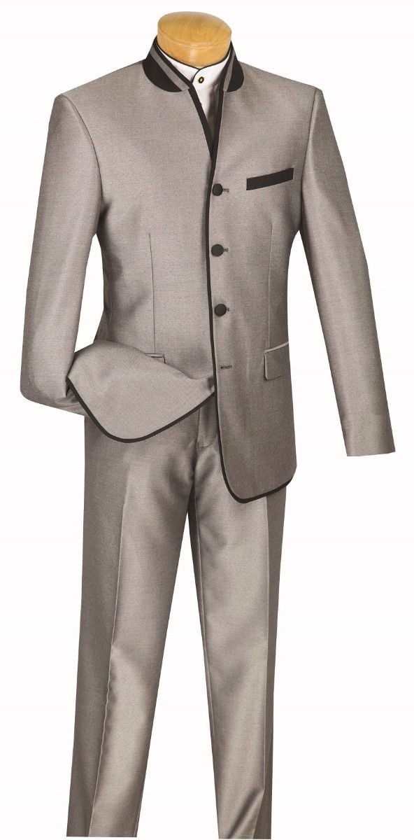 Vinci Men's Slim Fit Sharkskin 2-Piece Nehru Suit - 38 Short Jacket+32 Waist Adjustable 28to34)(Height: 5 4 to5 7 )(Neck 15-16.5)S-M)