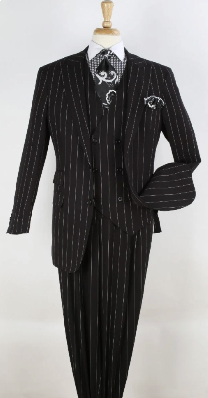 Royal Diamond Men's Outlet 3-Piece Bold Pinstripe Suit - 38 Short Jacket+32 Waist Adjustable 28to34)(Height: 5 4 to5 7 )(Neck 15-16.5)S-M)
