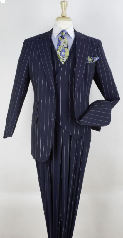 Royal Diamond Men's Outlet 3-Piece Bold Pinstripe Suit - 38 Short Jacket+32 Waist Adjustable 28to34)(Height: 5 4 to5 7 )(Neck 15-16.5)S-M)