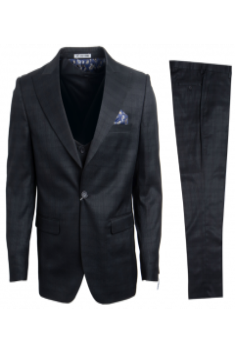 Stacy Adams Men's 3-Piece Glen Check Executive Slim Suit - 38 Short Jacket+32 Waist Adjustable 28to34)(Height: 5 4 to5 7 )(Neck 15-16.5)S-M)
