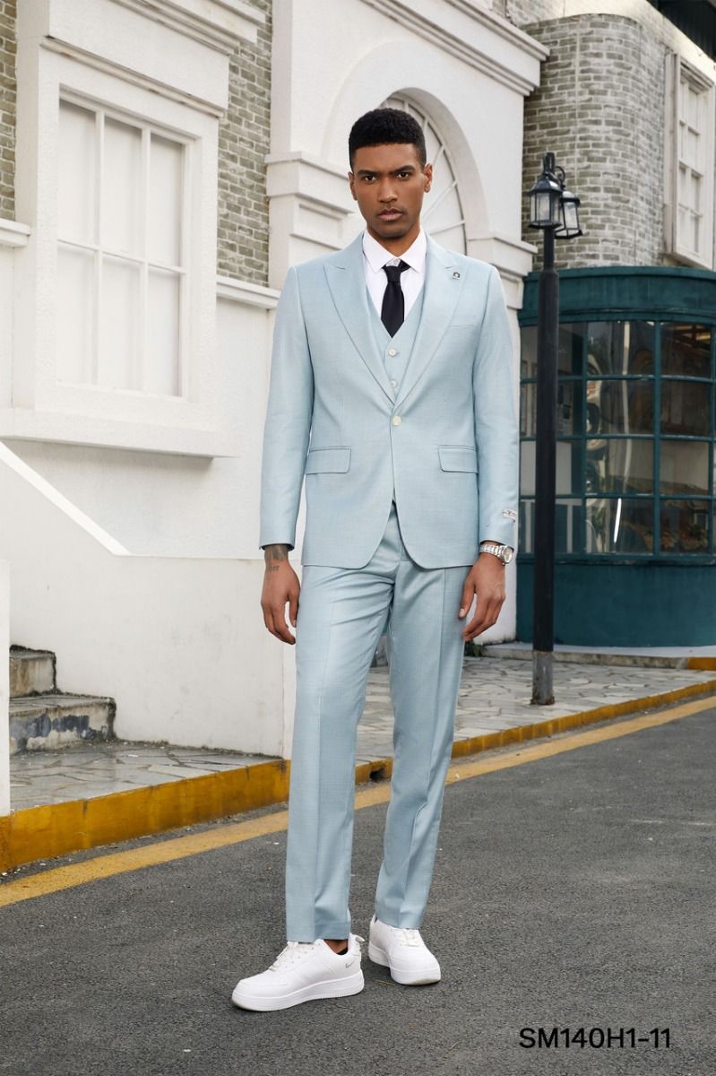 Stacy Adams Men's 3 Piece Hybrid Suit Solid Light Colors - 38 Short Jacket+32 Waist Adjustable 28to34)(Height: 5 4 to5 7 )(Neck 15-16.5)S-M)